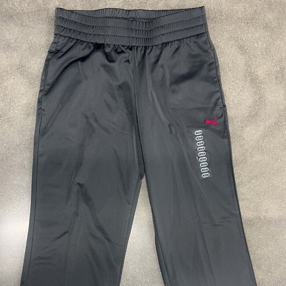 Puma Pants Men Medium Black Athletic Track Pants Logo‎ Straight Leg